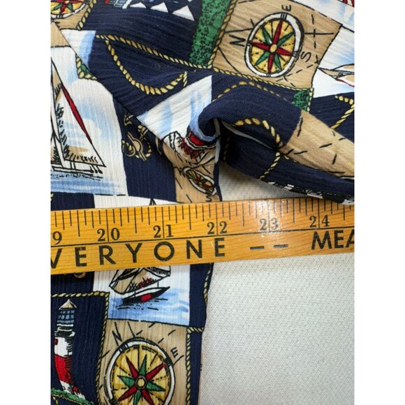 Vintage BonWorth Mens Nautical Print Short Sleeve Shirt M Navy Tan - Picture 8 of 12